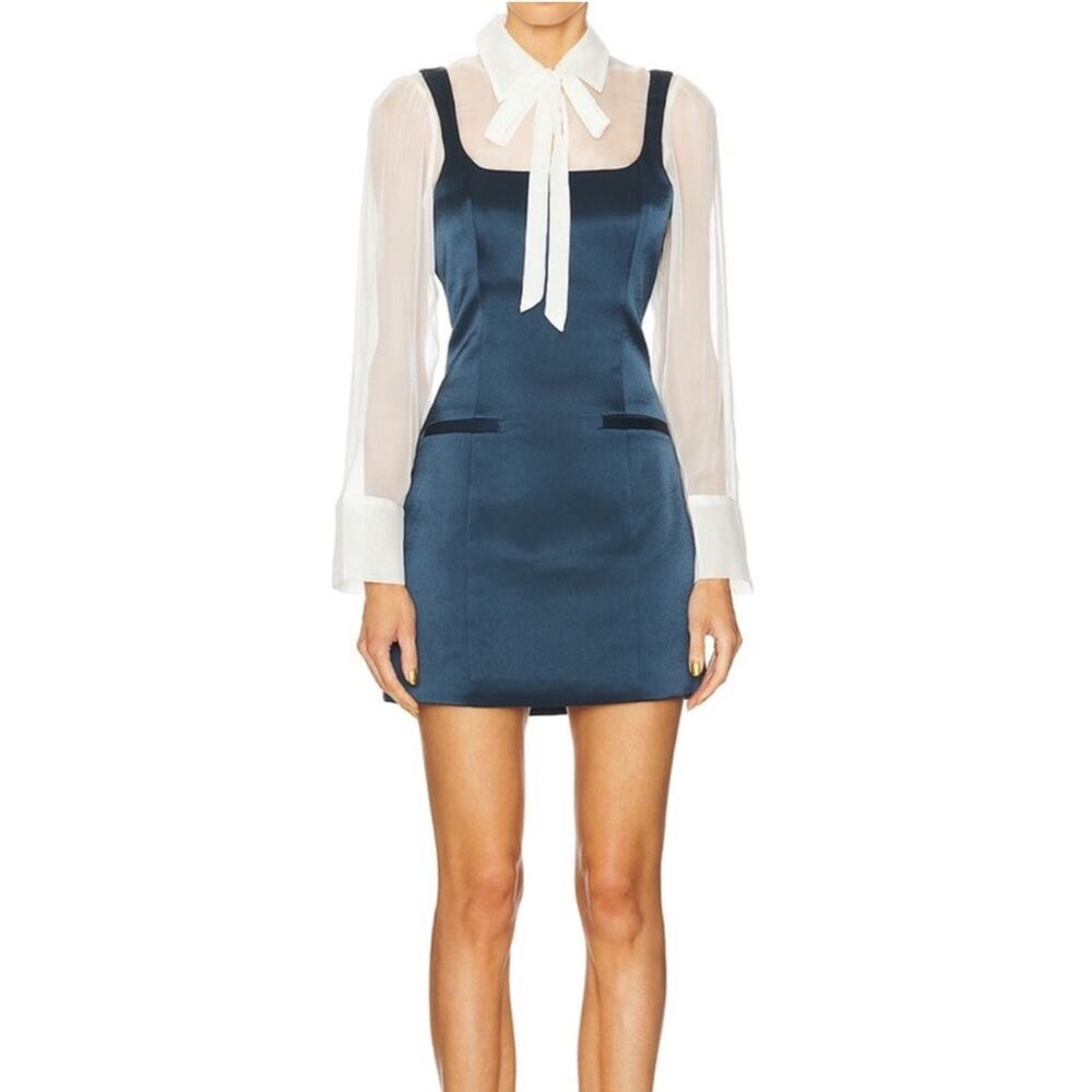 Cinq A Sept - Naia Tie-Neck Satin Long-Sleeve Mini Dress size 4